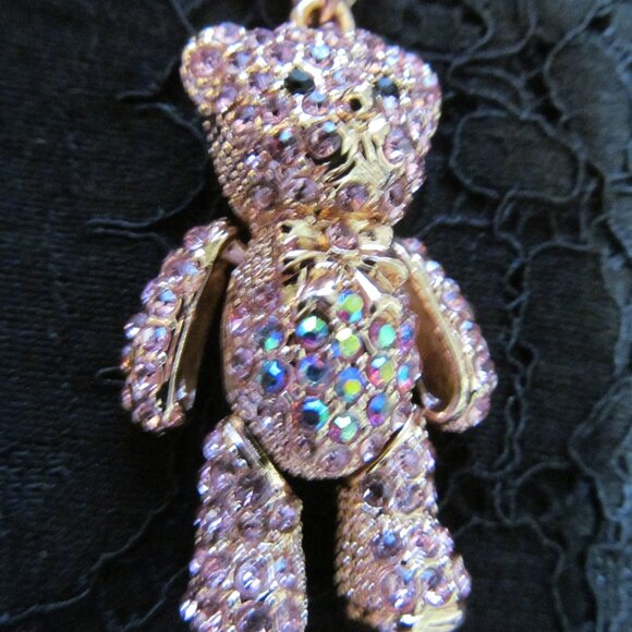 Off Park Collection Pink Crystal Rose Tone Teddy Bear Pendant w 18" Chain NEW - Picture 16 of 16